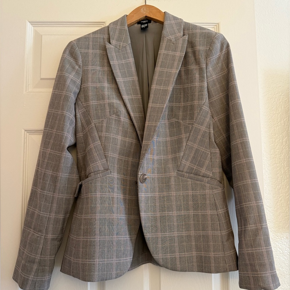 Express Editor One Button Plaid Blazer - image 1